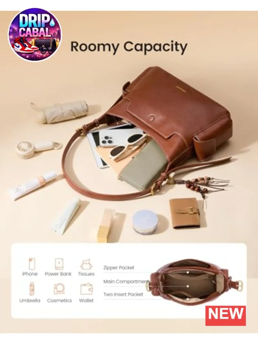 Women's Hobo Handbag with Tassel Charm - Vegan Leather Shoulder Bag for Women